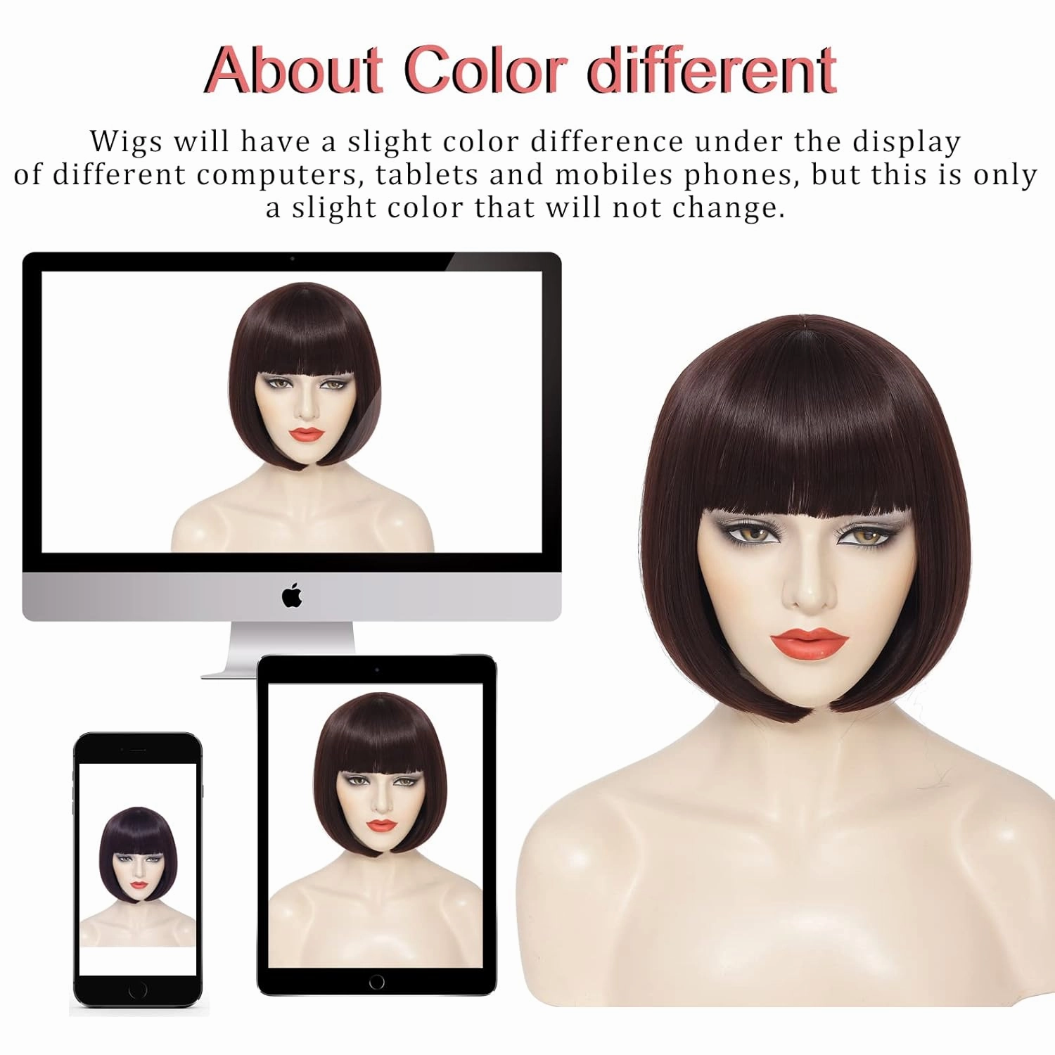 Brown Bob Wig With Bangs Short Dark Brown Bob Wigs For Women Straight Bob Bangs Wig 10 Inch Heat Resistant Synthetic Hair Natural Looking For Daily Party Use