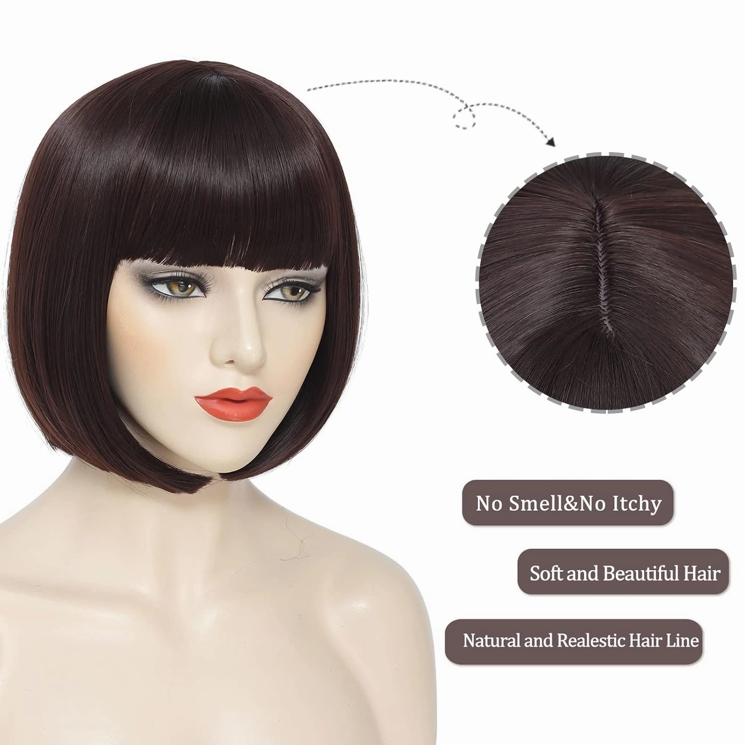 Brown Bob Wig With Bangs Short Dark Brown Bob Wigs For Women Straight Bob Bangs Wig 10 Inch Heat Resistant Synthetic Hair Natural Looking For Daily Party Use