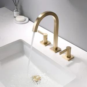 Brushed Gold Bathroom Faucets, 8 Inch Brass Widespread Bathroom Sink Faucet 3 Holes, Two Handles Sink Faucet with Metal Pop-Up Drain & CUPC Supply Lines, for Gold Vanity RV
