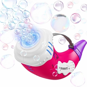 Bubble Machine for Kids 2 in 1 Automatic Bubbles Blower LED Horn Music Bubbles Gun Rechargeable Battery Bubble Toys Indoor Outdoor Birthday Parties Gifts for Toddlers Boys Girls Pink
