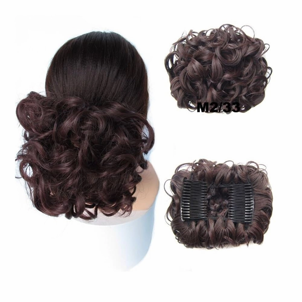 Bun Wig, Synthetic Curly Clip-in Messy Bun Hairpiece for Women with Combs & Scrunchies,Messy Bun Wig(Bright red)