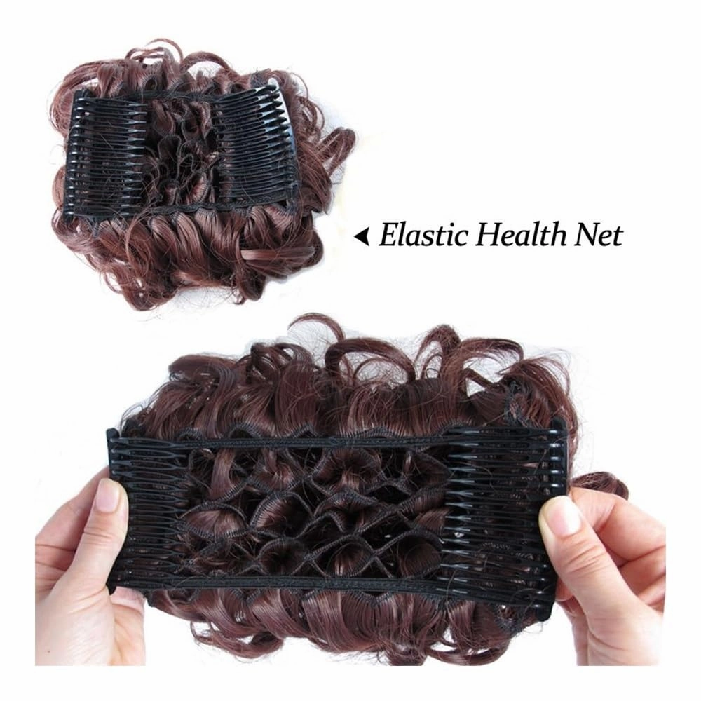 Bun Wig, Synthetic Curly Clip-in Messy Bun Hairpiece for Women with Combs & Scrunchies,Messy Bun Wig(Bright red)