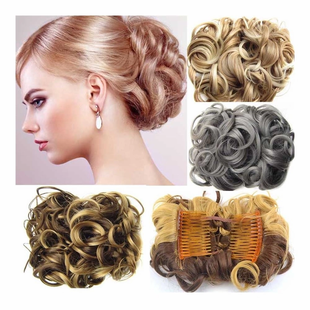 Bun Wig, Synthetic Curly Clip-in Messy Bun Hairpiece for Women with Combs & Scrunchies,Messy Bun Wig(Bright red)
