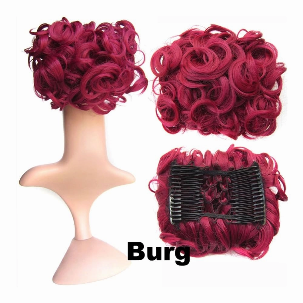 Bun Wig, Synthetic Curly Clip-in Messy Bun Hairpiece for Women with Combs & Scrunchies,Messy Bun Wig(Bright red)