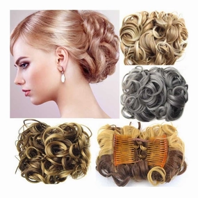 Bun Wig, Synthetic Curly Clip-in Messy Bun Hairpiece for Women with Combs & Scrunchies,Messy Bun Wig(Bright red)