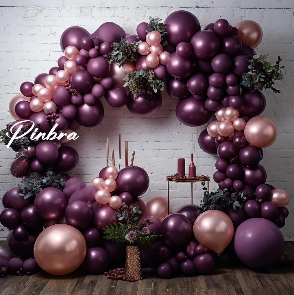 Burgundy Balloons Double Stuffed Dark Purple Plum Balloon Garland Different Sizes Mauve Maroon Magenta Latex Balloons for Birthday Bridal Shower Wedding Anniversary Party Decorations