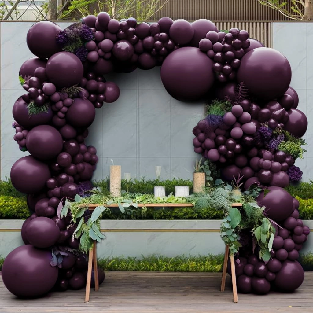 Burgundy Balloons Double Stuffed Dark Purple Plum Balloon Garland Different Sizes Mauve Maroon Magenta Latex Balloons for Birthday Bridal Shower Wedding Anniversary Party Decorations