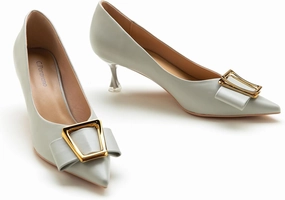 C.Paravano Women's Kitten Heel Pumps-Pointed Toe Wedding Shoes with Metal Buckle|Breathable Soft Leather for Office Attire, Cocktail Parties,Date Nights, Spring/Summer Events