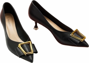 C.Paravano Women's Kitten Heel Pumps-Pointed Toe Wedding Shoes with Metal Buckle|Breathable Soft Leather for Office Attire, Cocktail Parties,Date Nights, Spring/Summer Events