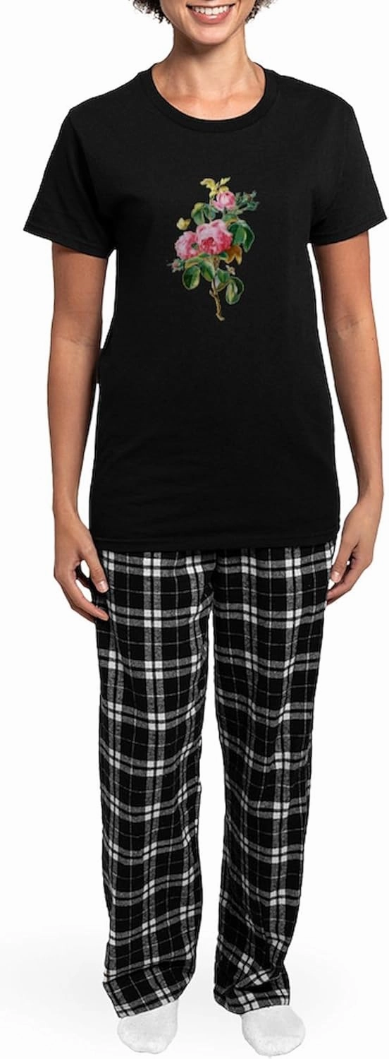 CafePress Cabbage Rose Drawn From Nature Women's Dark Pajama Womens Novelty PJ Sleepwear