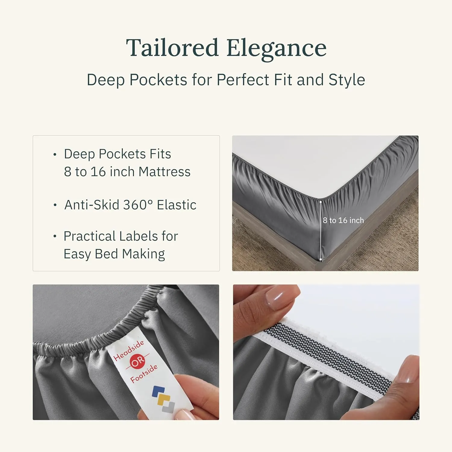 California Design Den Certified Luxury 100% Egyptian Cotton Sheets California King Size Set - Soft Sateen, Deep Pockets, Cool and Durable Bedding Sheets & Pillowcases Set - Grey