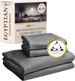 California Design Den Certified Luxury 100% Egyptian Cotton Sheets California King Size Set - Soft Sateen, Deep Pockets, Cool and Durable Bedding Sheets & Pillowcases Set - Grey