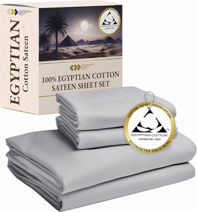 California Design Den Certified Luxury 100% Egyptian Cotton Bed Sheets, Full Size Deep Pocket Sateen, Soft Cooling Sheets for Hot Sleepers (Light Grey, Full)