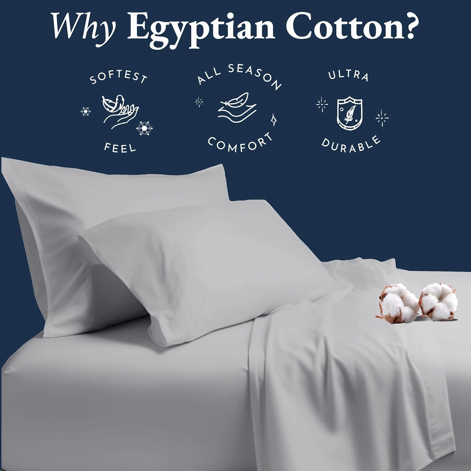 California Design Den Certified Luxury 100% Egyptian Cotton Bed Sheets, Full Size Deep Pocket Sateen, Soft Cooling Sheets for Hot Sleepers (Light Grey, Full)