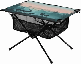 Camping Table Lightweight Portable Folding Table with Mesh Storage Net Animal Deer Green Pink Ideal for Camping Hiking Beach Picnic Travel Backyard