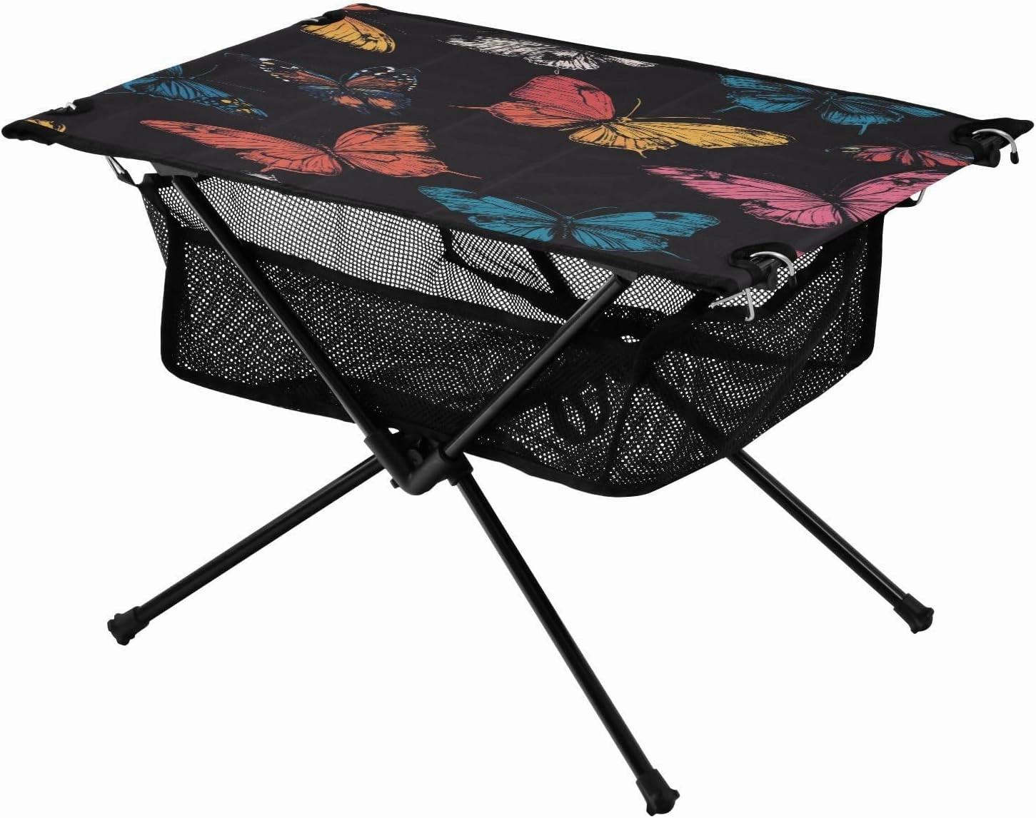 Camping Table Lightweight Portable Folding Table with Mesh Storage Net Butterfly Flower Black Pink Ideal for Camping Hiking Beach Picnic Travel Backyard