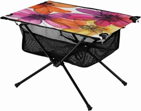 Camping Table Lightweight Portable Folding Table with Mesh Storage Net Pink Orange Line Poppy Flower Ideal for Camping Hiking Beach Picnic Travel Backyard