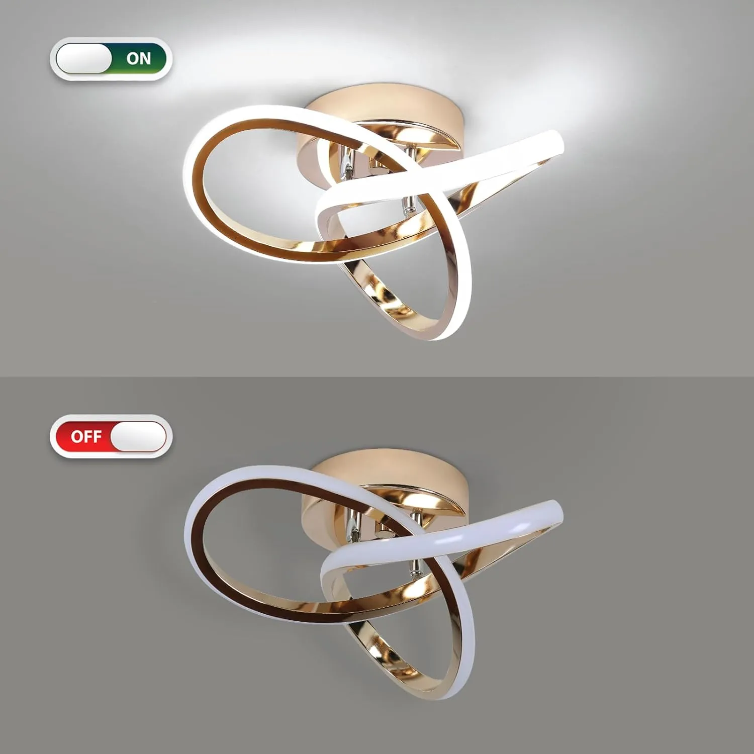 CANEOE Modern LED Ceiling Light, 6000K Gold Led Hallway Ceiling Light Fixtures, Curved Design Semi Flush Mount Ceiling Lights for Hallway Bathroom Kitchen Entryway Stair Ceiling Lamp
