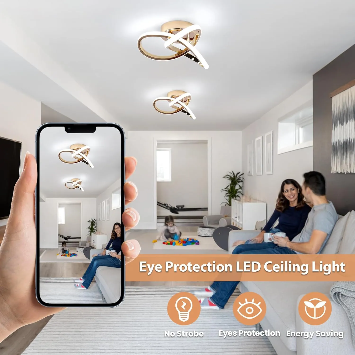 CANEOE Modern LED Ceiling Light, 6000K Gold Led Hallway Ceiling Light Fixtures, Curved Design Semi Flush Mount Ceiling Lights for Hallway Bathroom Kitchen Entryway Stair Ceiling Lamp