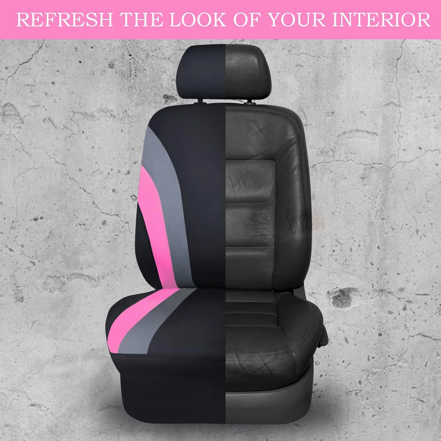 CAR PASS Line Rider Sporty Cloth 11PCS Universal Fit Car Seat Cover -100% Breathable with 5mm Composite Sponge Inside,Airbag Compatible,3zipper Bench(Full Set, Black and Pink)