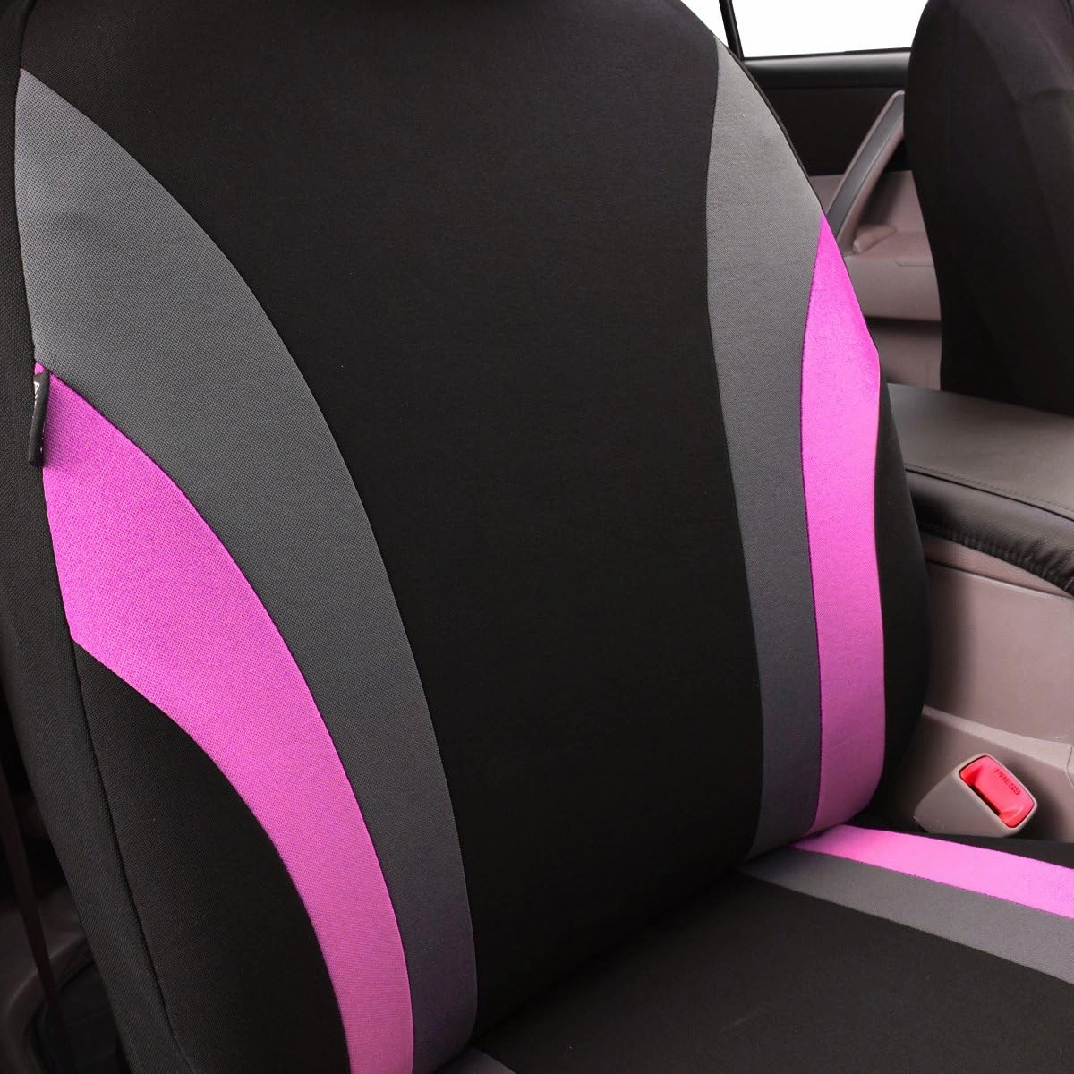CAR PASS Line Rider Sporty Cloth 11PCS Universal Fit Car Seat Cover -100% Breathable with 5mm Composite Sponge Inside,Airbag Compatible,3zipper Bench(Full Set, Black and Pink)
