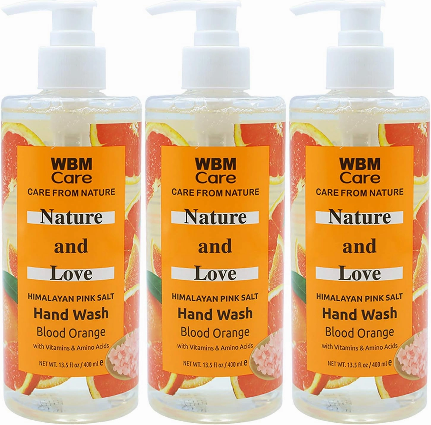 Care Nature and Love Hand Soap with Himalayan Pink Salt & Blood Orange-Wash Away Bacteria with Effective Plant-Based Cleansers 13.5 Oz/Each (Pack of 3)