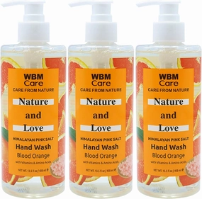 Care Nature and Love Hand Soap with Himalayan Pink Salt & Blood Orange-Wash Away Bacteria with Effective Plant-Based Cleansers 13.5 Oz/Each (Pack of 3)