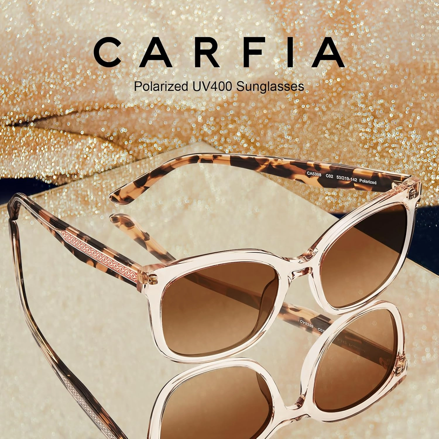 CARFIA Cat Eye Acetate Polarized Sunglasses for Women UV Protection, Retro Ladies Eyewears with Embossed Pattern Wire Core