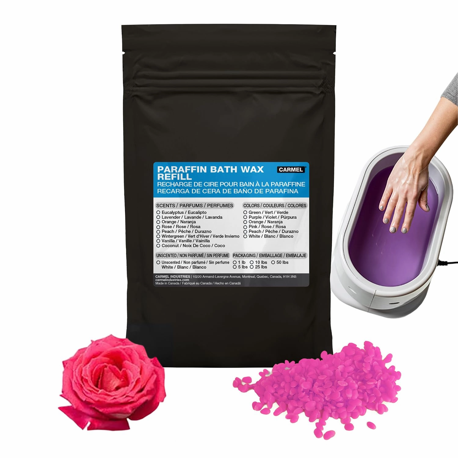 Carmel Paraffin Bath Wax Refill, Pink (5 lb), Rose Scented Wax Beads, For Hands & Feet