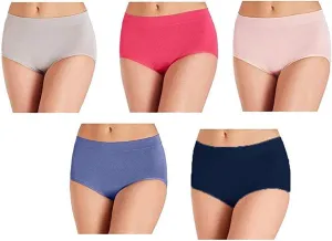 Carole Hochman Ladies' Seamless Brief, 5-Pack (Large, Navy Grey Blue)