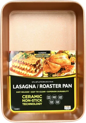 casaWare 15 x 10 x 3-Inch Ultimate Series Commercial Weight Ceramic Non-Stick Coated Lasagna/Roasting Pan (Rose Gold Granite)