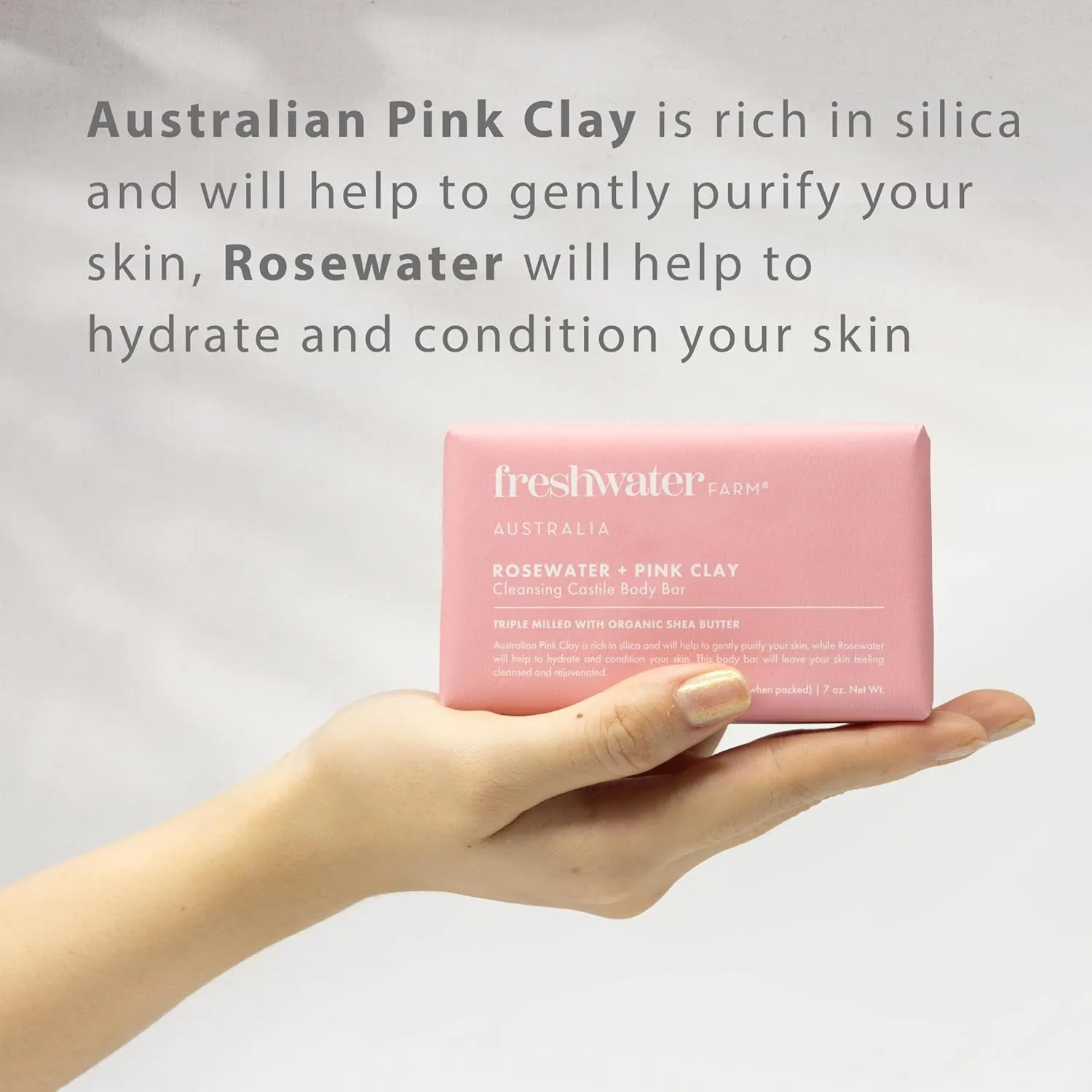 Castile Natural Bar Soap | Rosewater   Pink Clay | Australian Made   Family Owned | Triple-Milled with Australian Pink Clay | Recyclable Paper Wrap | 200g x 8pk