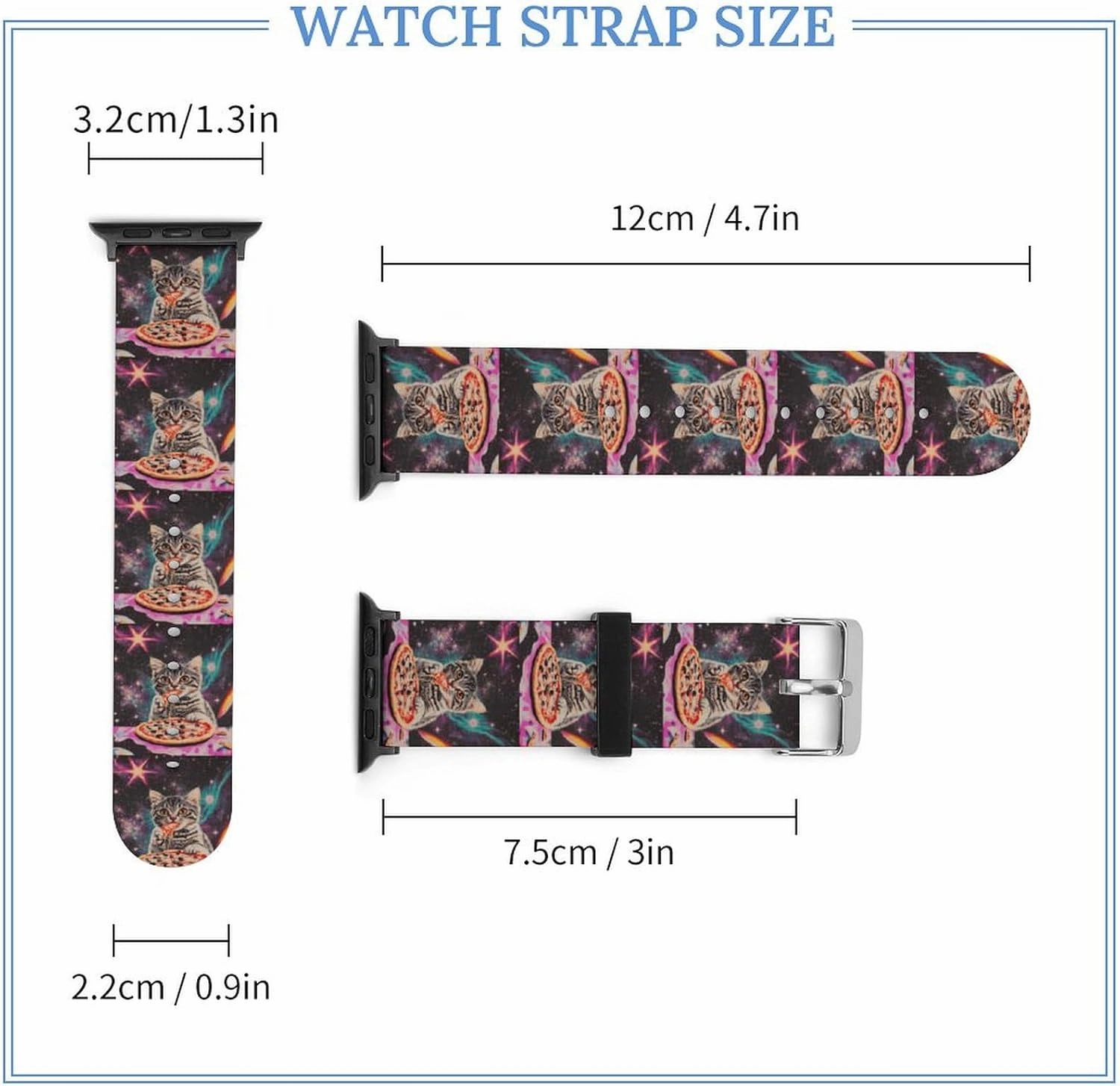 Cat Eating Pizza Adjustable Silicone Watchband Compatible with IWatch Classic Soft Sports Watch Strap for Men Women