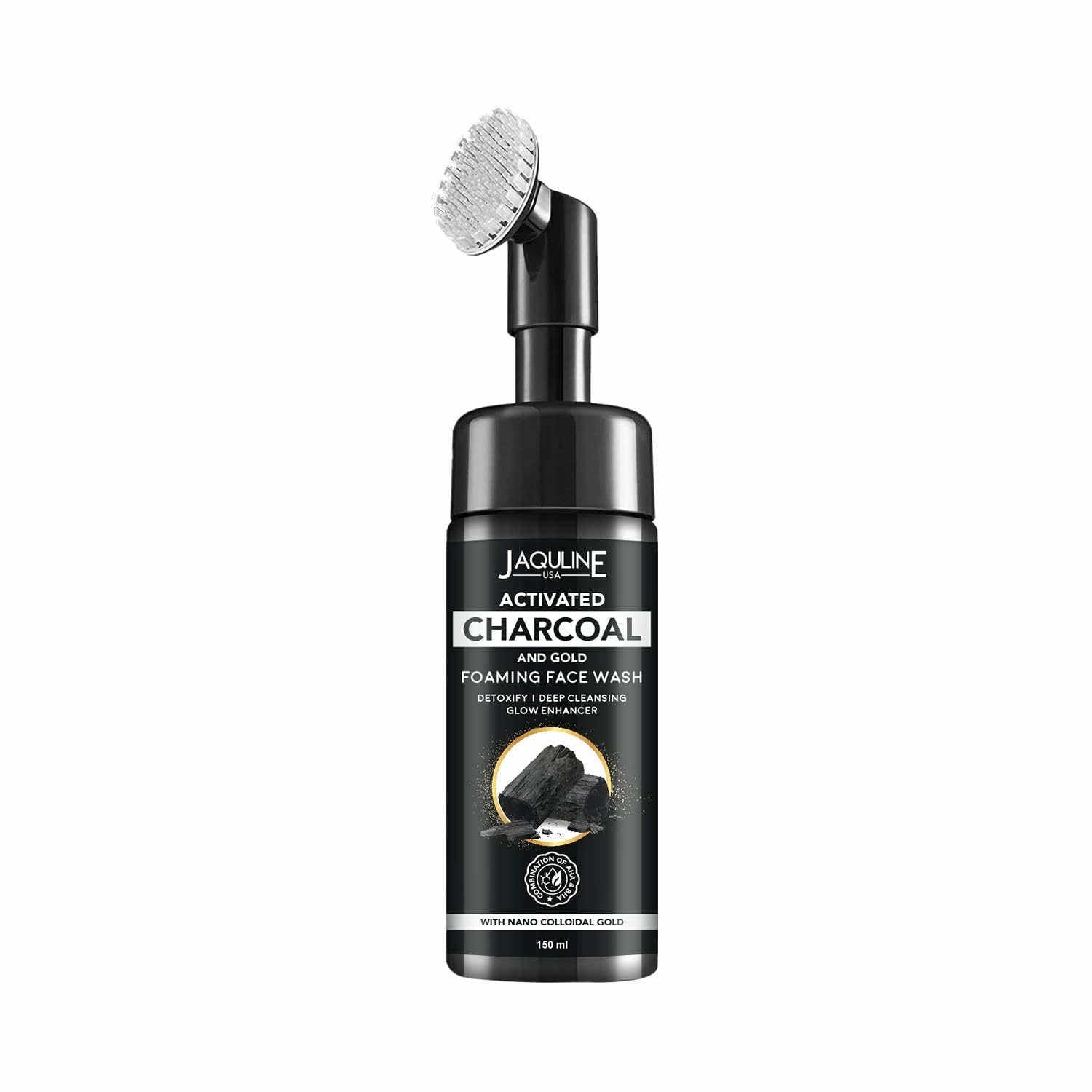 Charcoal and Gold Foaming facewash 150ml | Detoxify | Glow Enhancer | Removes Impurities & Dirt | Built-in Brush | Paraben and Sulphate Free.