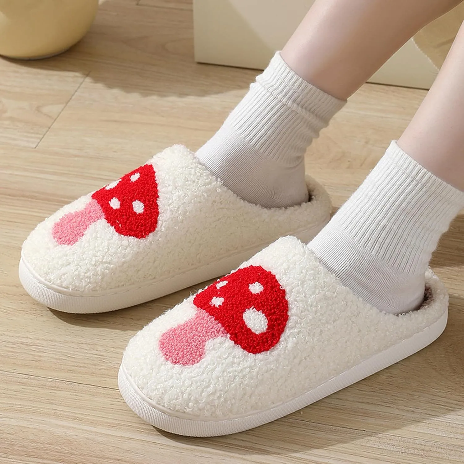 Christmas Slippers Reindeer Slippers for Women and Men Holiday Halloween Slippers Indoor Bedroom Fluffy Warm Fleece Slippers Winter Soft Cozy Home Non-Slip Soft Plush Slip-on Wool Lined House Shoes