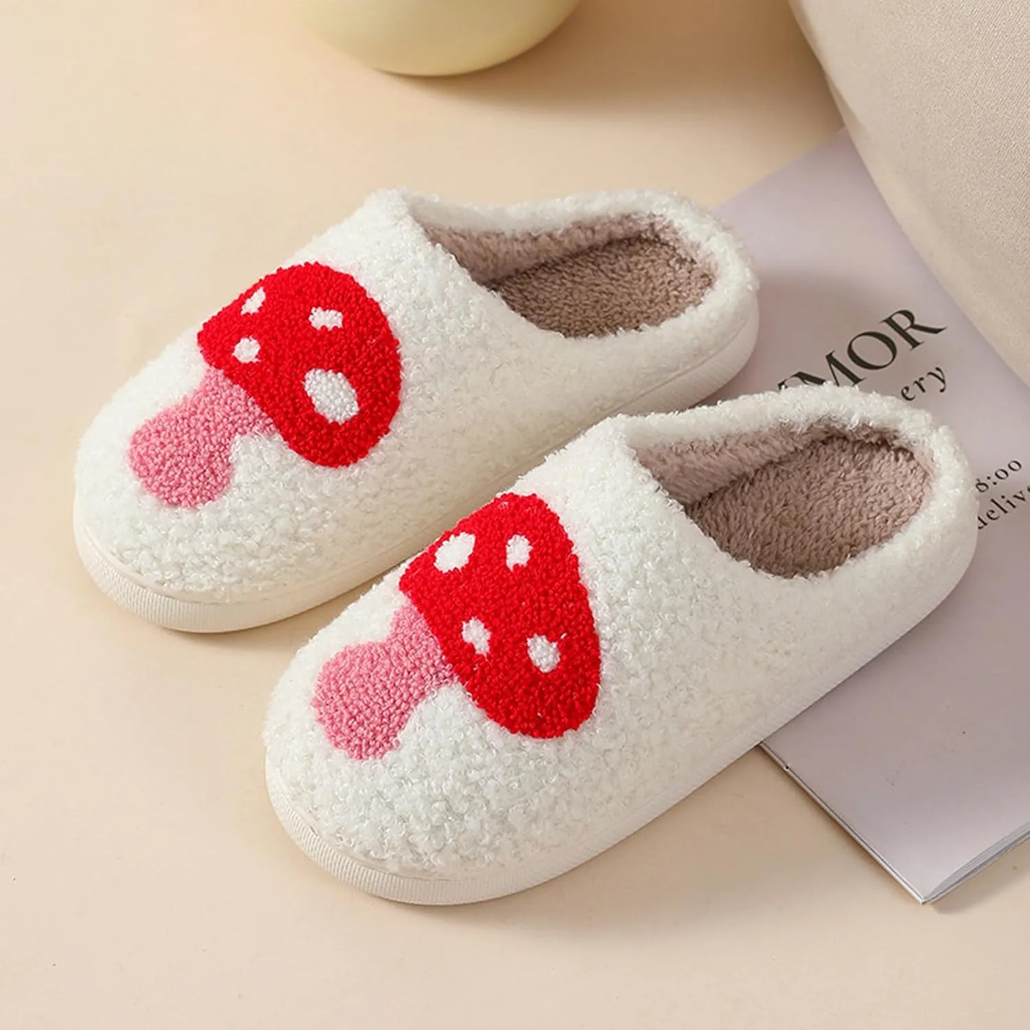 Christmas Slippers Reindeer Slippers for Women and Men Holiday Halloween Slippers Indoor Bedroom Fluffy Warm Fleece Slippers Winter Soft Cozy Home Non-Slip Soft Plush Slip-on Wool Lined House Shoes