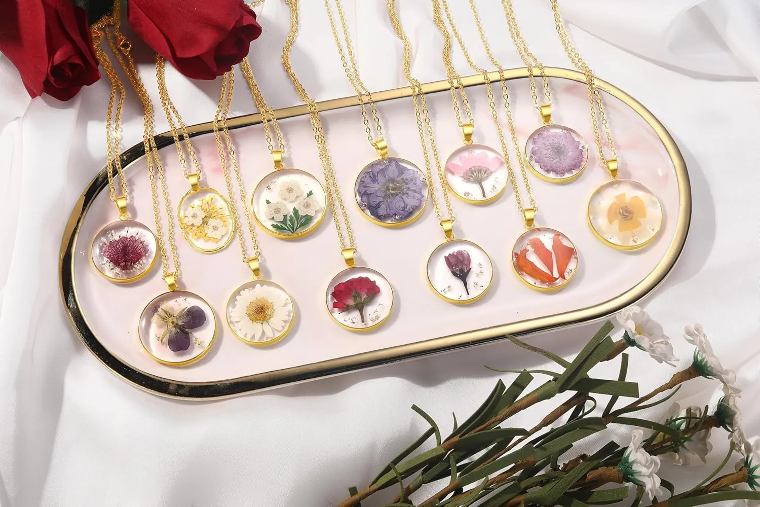 Chrysanthemum Pressed Wildflower Necklace | Birth Month Real Flower Necklace | Personalized | Wedding | Hand Pressed | November Month Flowers | Bridesmaid | Gift for her | Birthday