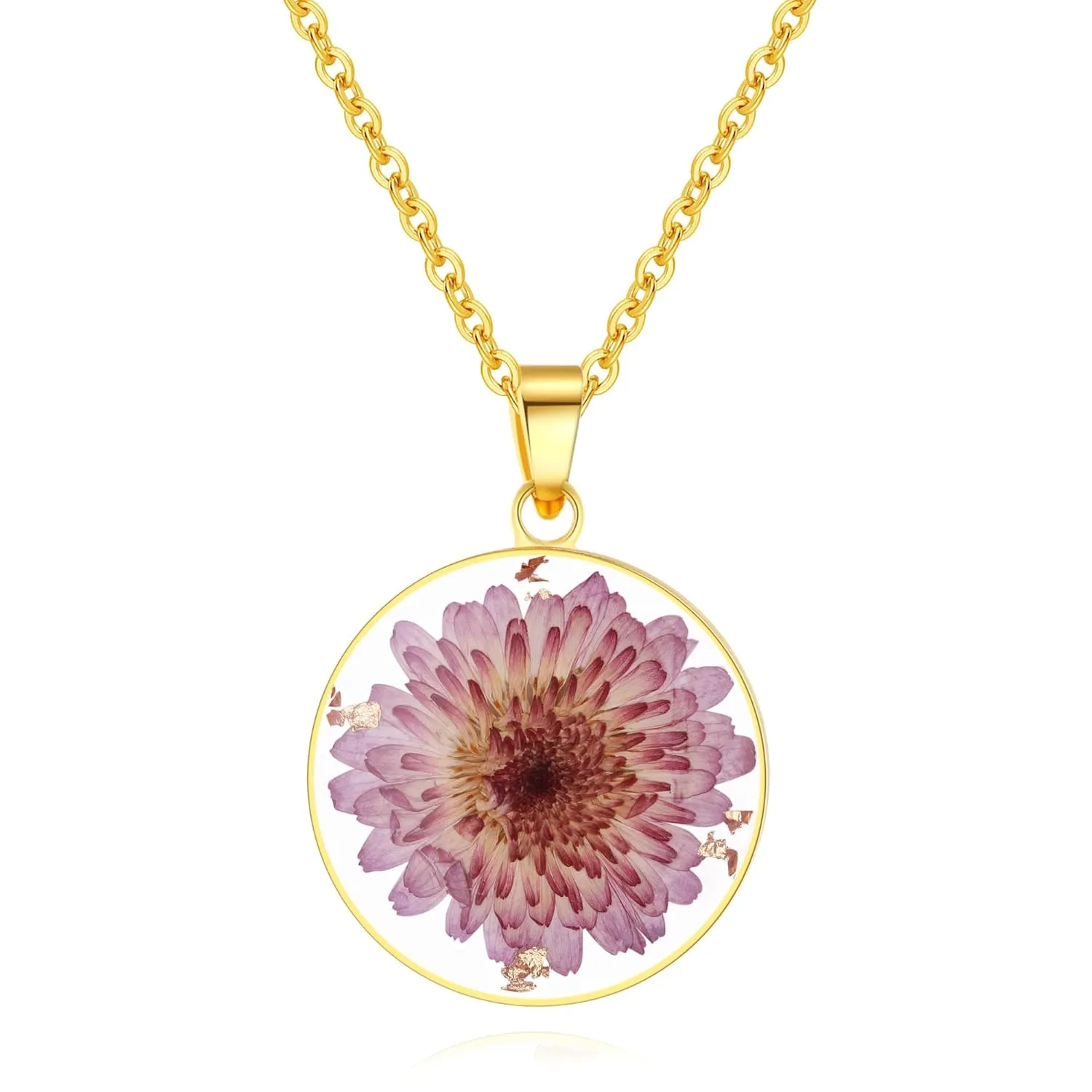 Chrysanthemum Pressed Wildflower Necklace | Birth Month Real Flower Necklace | Personalized | Wedding | Hand Pressed | November Month Flowers | Bridesmaid | Gift for her | Birthday