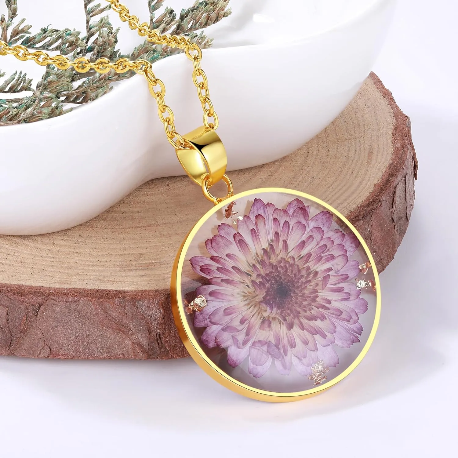 Chrysanthemum Pressed Wildflower Necklace | Birth Month Real Flower Necklace | Personalized | Wedding | Hand Pressed | November Month Flowers | Bridesmaid | Gift for her | Birthday