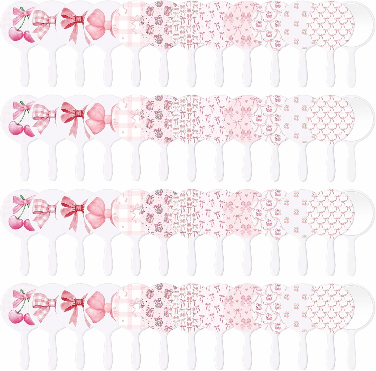 Chunful 48 Pcs Pink Bow Handheld Mirror Bulk Travel Makeup Small Round Mirror Gifts for Women Graduation Birthday Wedding Party Favors