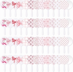 Chunful 48 Pcs Pink Bow Handheld Mirror Bulk Travel Makeup Small Round Mirror Gifts for Women Graduation Birthday Wedding Party Favors