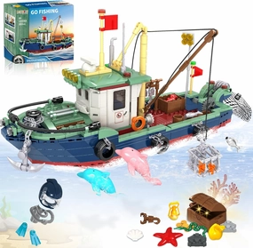 City Ocean Explorer Boat Building Set, 603 PCS Exploration Ship Building Block Kit Toys with Fish Cage, Treasure Chest, and Scuba Gear, Birthday Gifts for Boys and Girls Ages 6-12 