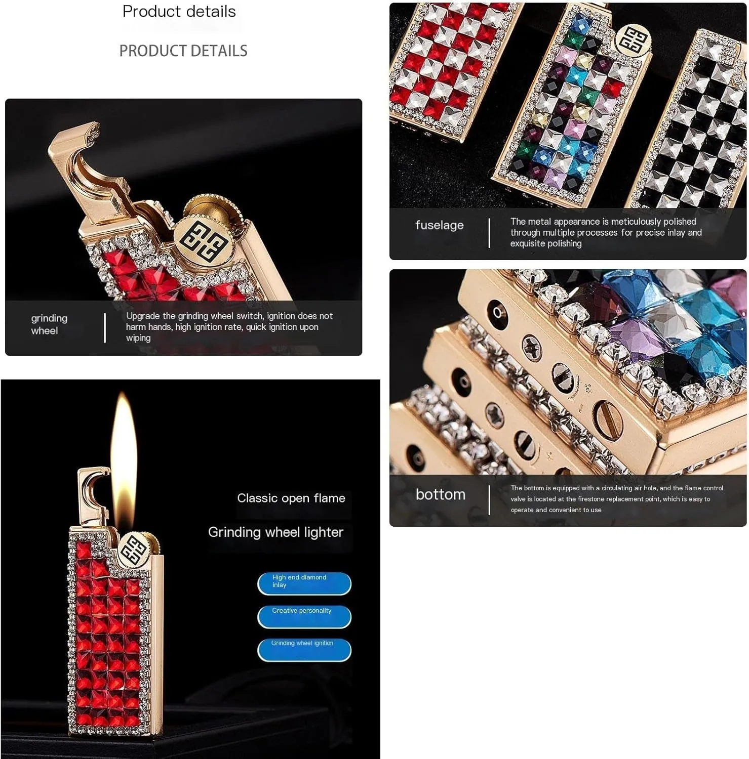Classic Soft Flame Flint Wheel Butane Gas Refillable Lighter, Pocket Lighter with Gift Box,for Candle Kitchen Fireplace Fireworks, without Gas(White)