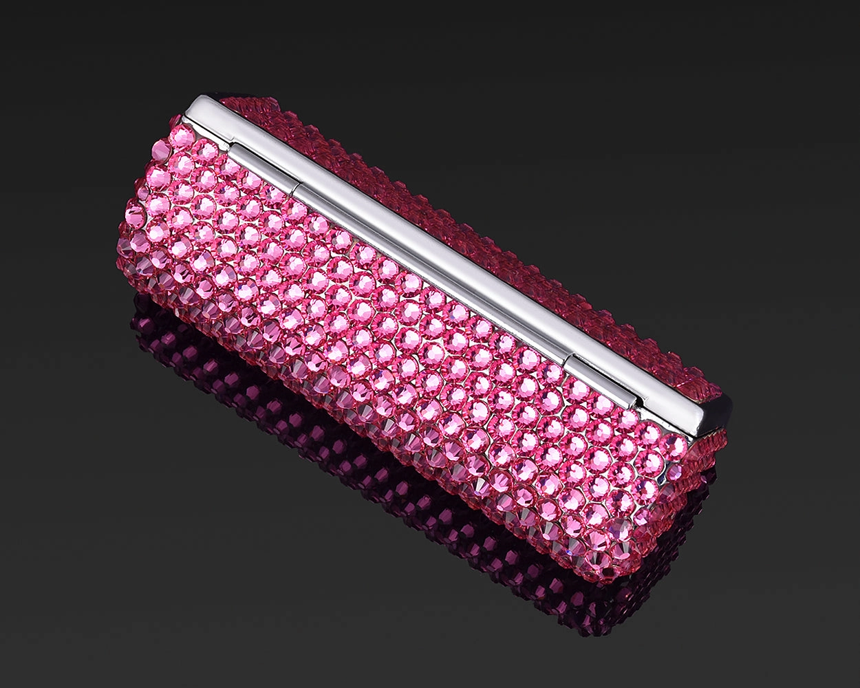 Classic Bling Swarovski Crystal Lipstick Case With Mirror - Rose Red