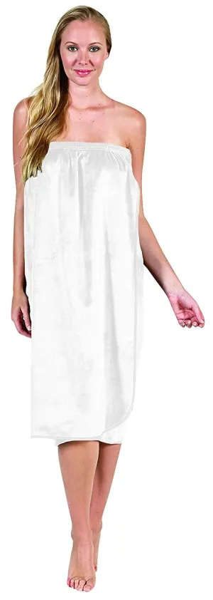 Cloud 9 Women's Plush Microfiber Knee Length Spa Wrap, Simple Body Wrap, Microfiber, Elasticized Top with Touch-and-close Fasteners, Machine Washable, 32 inch length, White Willow