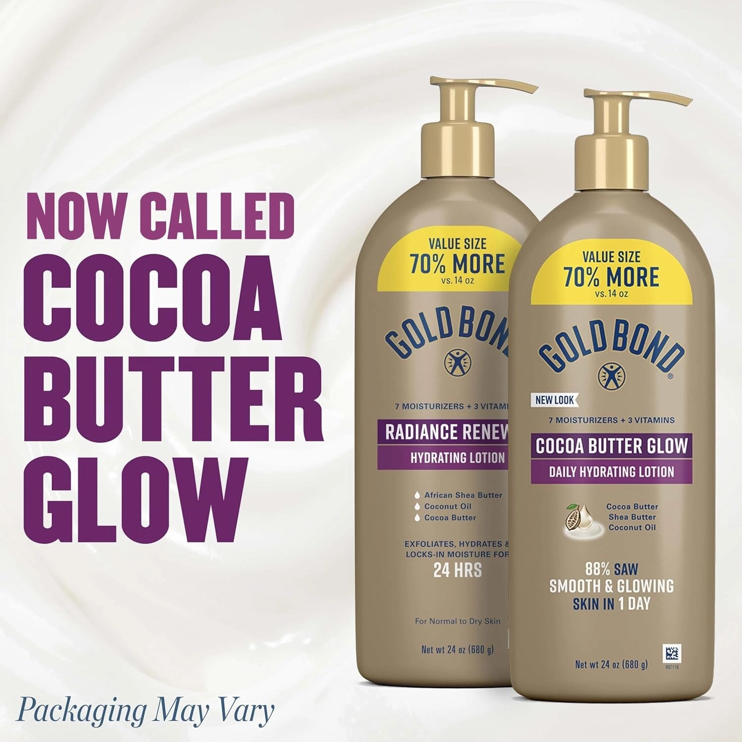 Cocoa Butter Glow Daily Hydrating Lotion with Shea Butter, Cocoa Butter & Coconut Oil, Exfoliating Moisturizer for Dry Skin, 24 Oz.