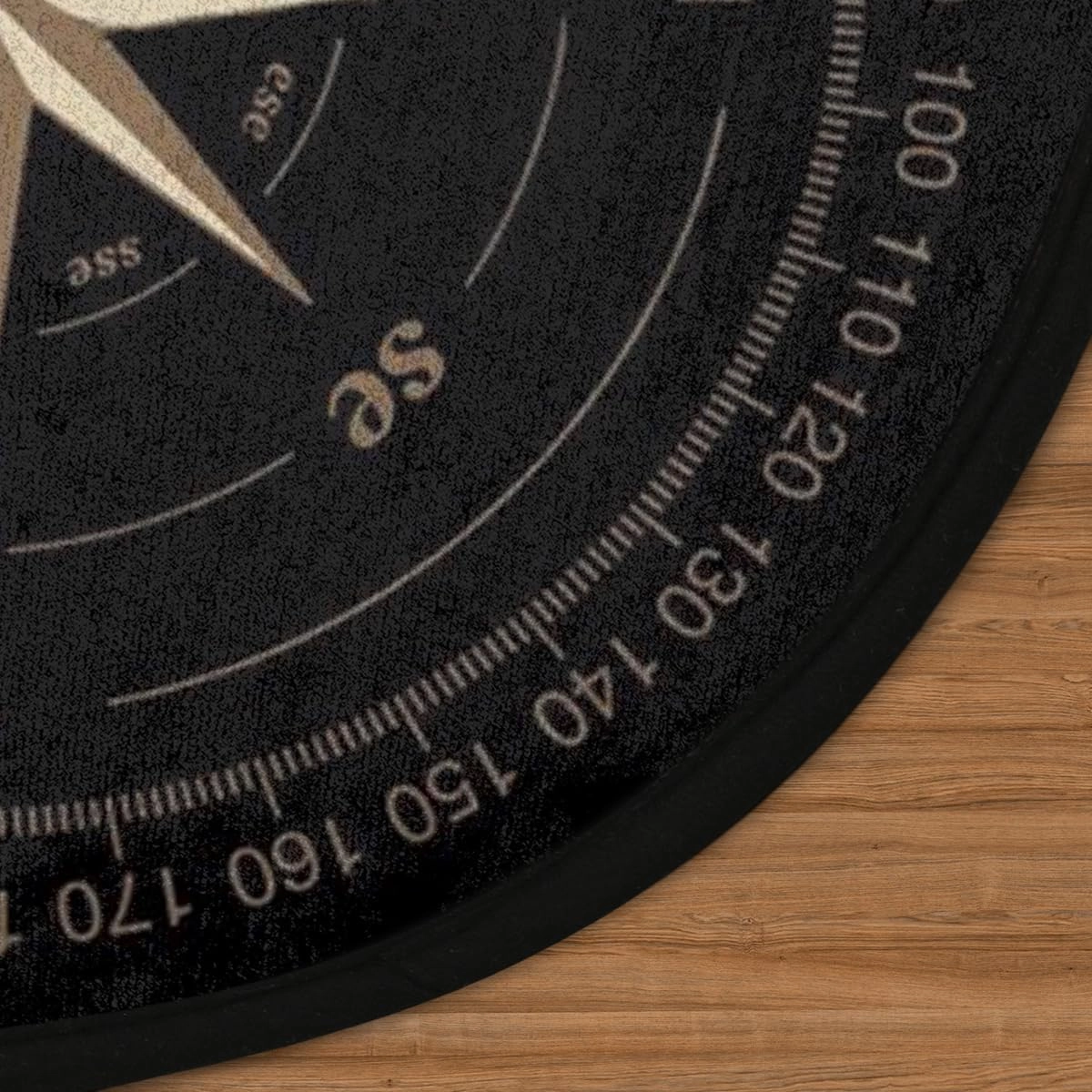 Compass Rose Round Area Rug 5Ft Artwork Black Non-Slip Circle Rugs Soft Washable Carpet Floor Mat for Bedroom Living Room Indoor Outdoor Nursery
