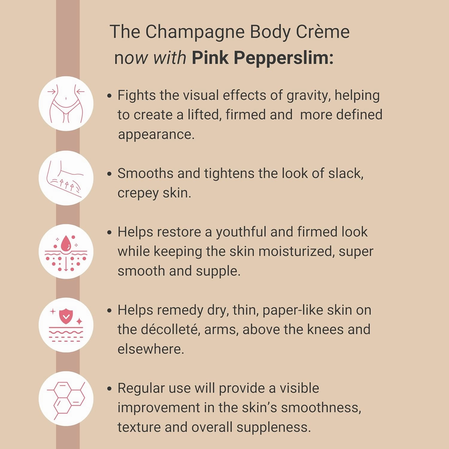 Consult Beaute Champagne Lift Hydrating Firming Body Cream with Pink Pepperslim for Crepey Skin Moisturizer Tightens, Tones & Hydrates Dry Skin on Arms & Legs - Vanilla Absolute, 8 oz.