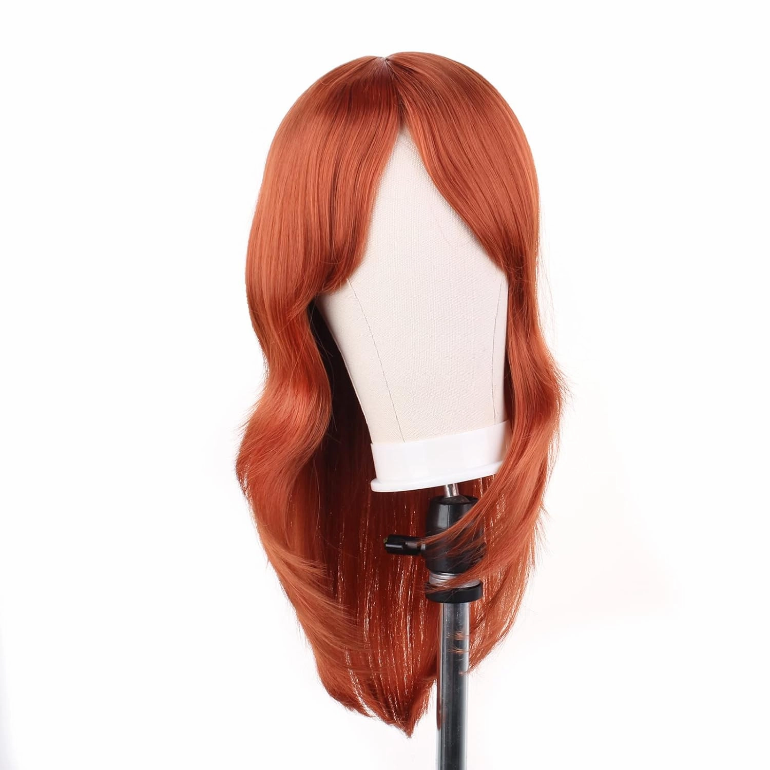 Copper red Wig with Bangs 22 Inch Centre Parting Long Straight Layered Wig for Women Natural Looking Heat Resistant Synthetic hair Wigs for Daily Party Use(Copper red)
