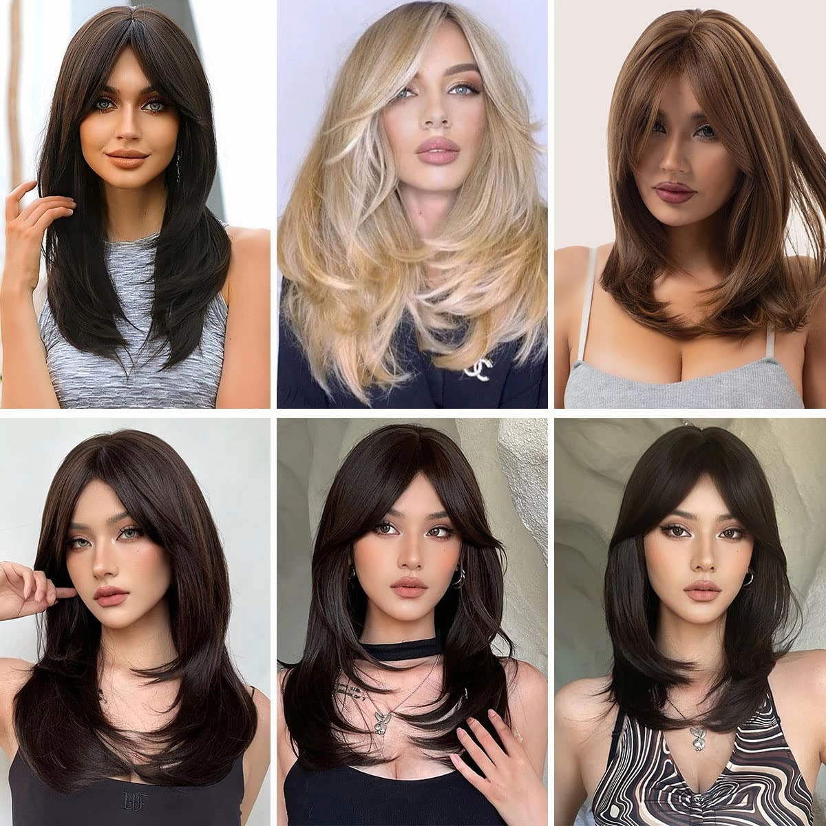 Copper red Wig with Bangs 22 Inch Centre Parting Long Straight Layered Wig for Women Natural Looking Heat Resistant Synthetic hair Wigs for Daily Party Use(Copper red)